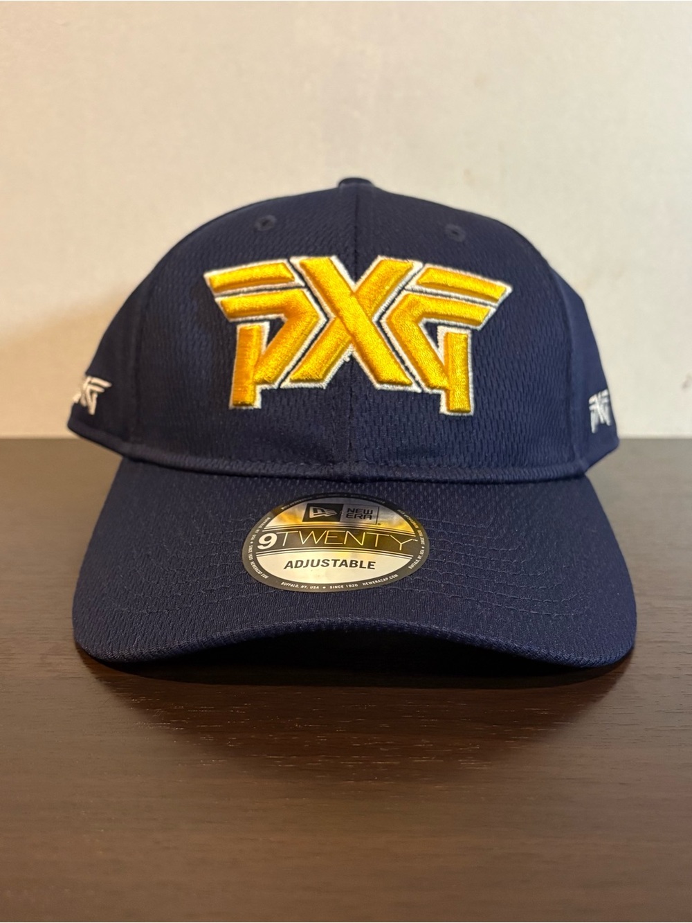 PXG New Era 9Twenty Golf Strapback Hat Cap Navy Blue Yellow NWT Embroidered